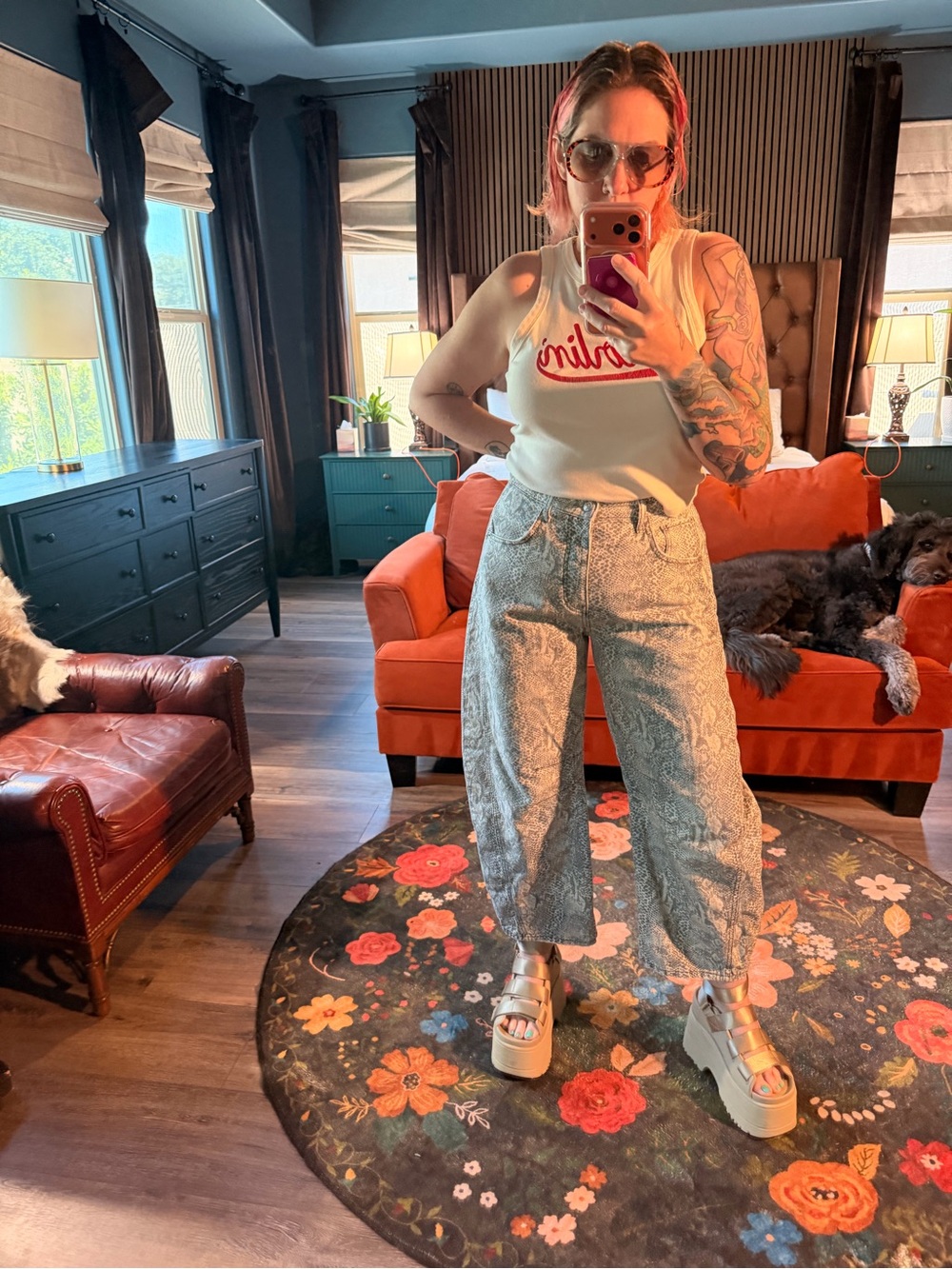 We The Free Patterned Boyfriend Jeans in White and Gray